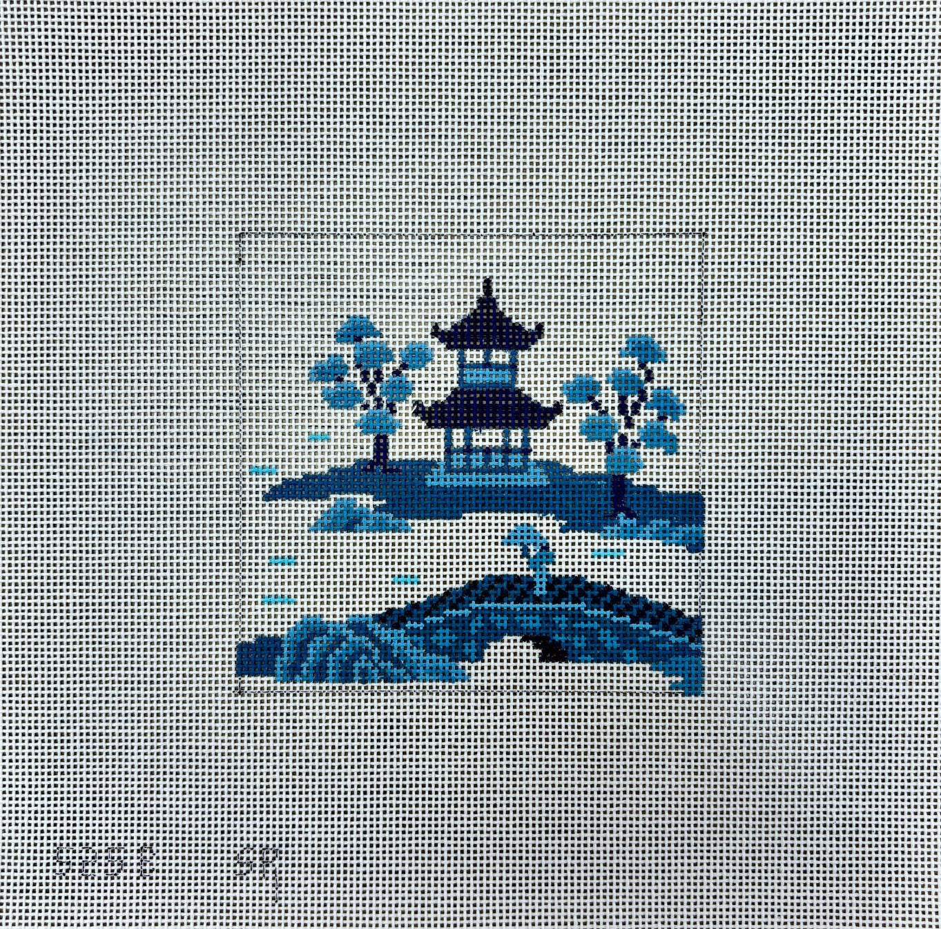 Asian Islands, Bridge, Blue, 4" x 4"