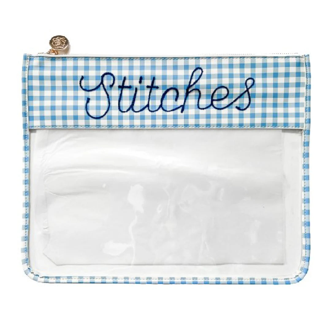Large Printed Stitches Leather Project Bag - Gingham