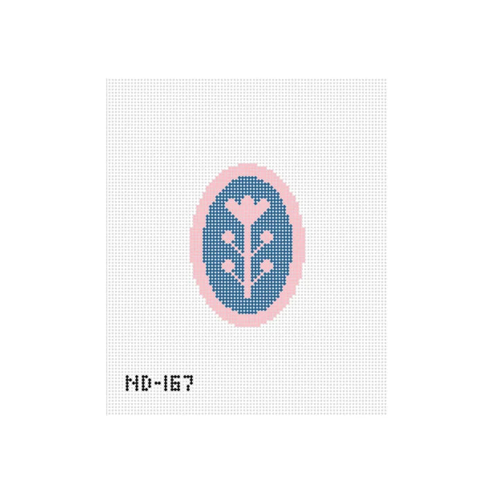 Navy & Pink Block Print Flower B - Oval